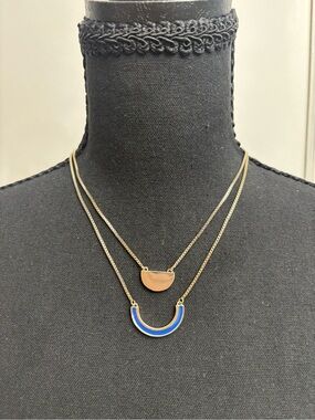 Dkny Gold-Tone Layered Necklace with Blue Enamel Crescent